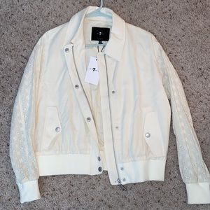 NWT white summer bomber jacket cute floral details on sleeve